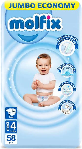 MOLFIX 4 DIAPERS MAXI (4) 7-18KG 58PCSمصرى