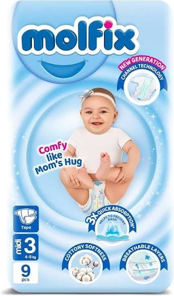 MOLFIX 3 DIAPERS MIDI (3) 4-9KG 9PCS مصرى