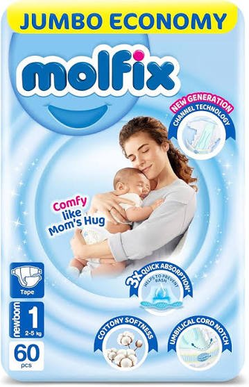 MOLFIX 1 DIAPERS NEW BORN (1) 2-5 KG 60PCSمصري