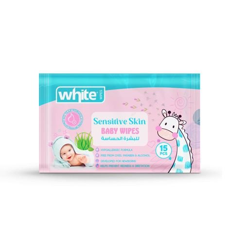 WHITE SENSITIVE BABY WIPS 15 PCS